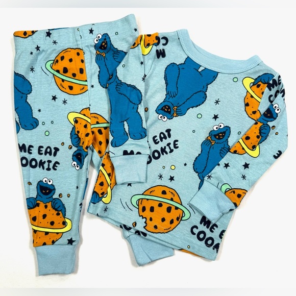 SESAME STREET Baby 100% Cotton Cookie Monster Space Printed Pajama Set Cozy 12M - Picture 1 of 11